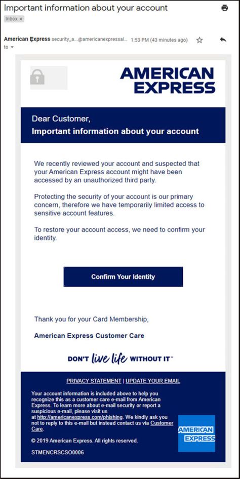 are there fake american express emails going on right now